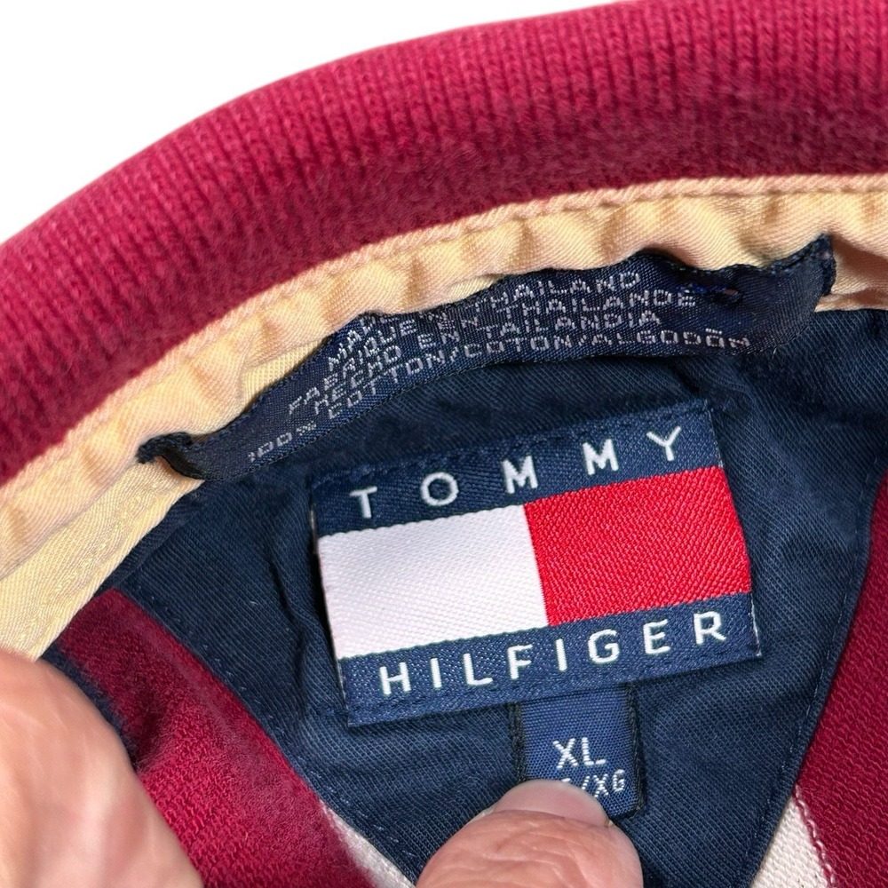 Vtg Tommy Hilfiger Adult Shirt XL Red Blue White Vertical Striped Polo - Picture 3 of 8